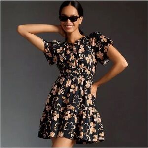 Anthropologie “Somerset” Mini Floral Dress — Size Medium — Black — Excellent